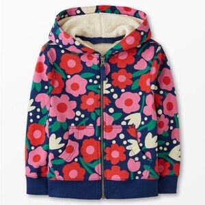 Hanna Andersson Faux Shearling Lined Zip Hoodie - Red, Pink, Blue. Size 5